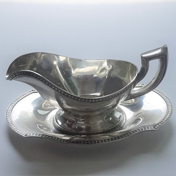 VTG Silverplate Sauce Gravy Boat with Underplate Gorham Georgian Design Art Deco - Picture 1 of 10